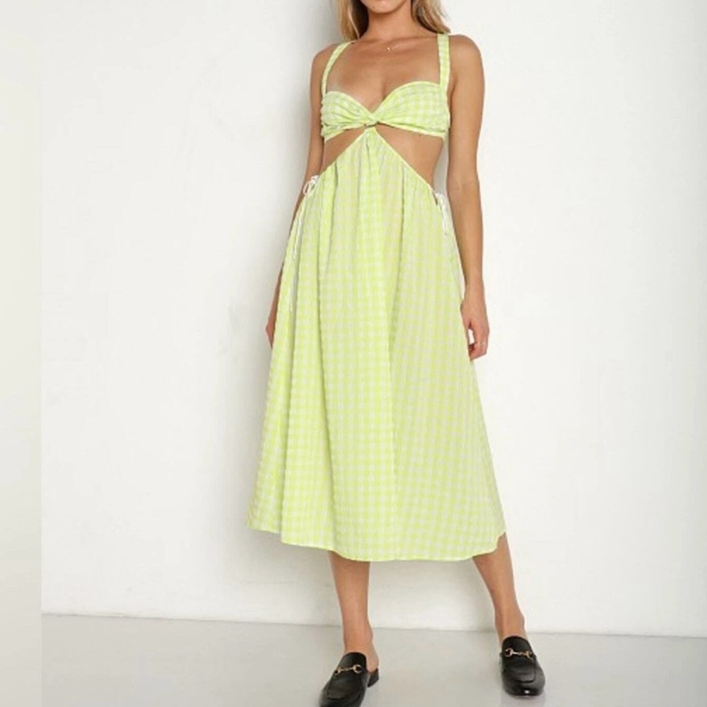 NWT For Love & Lemons Green Maureen Midi Dress large